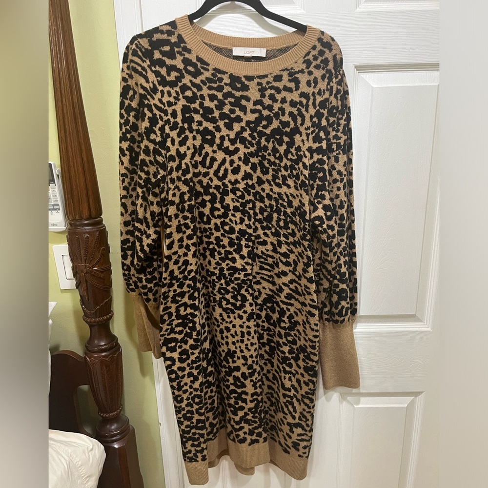 LOFT Leopard Print Sweater Dress Size XL